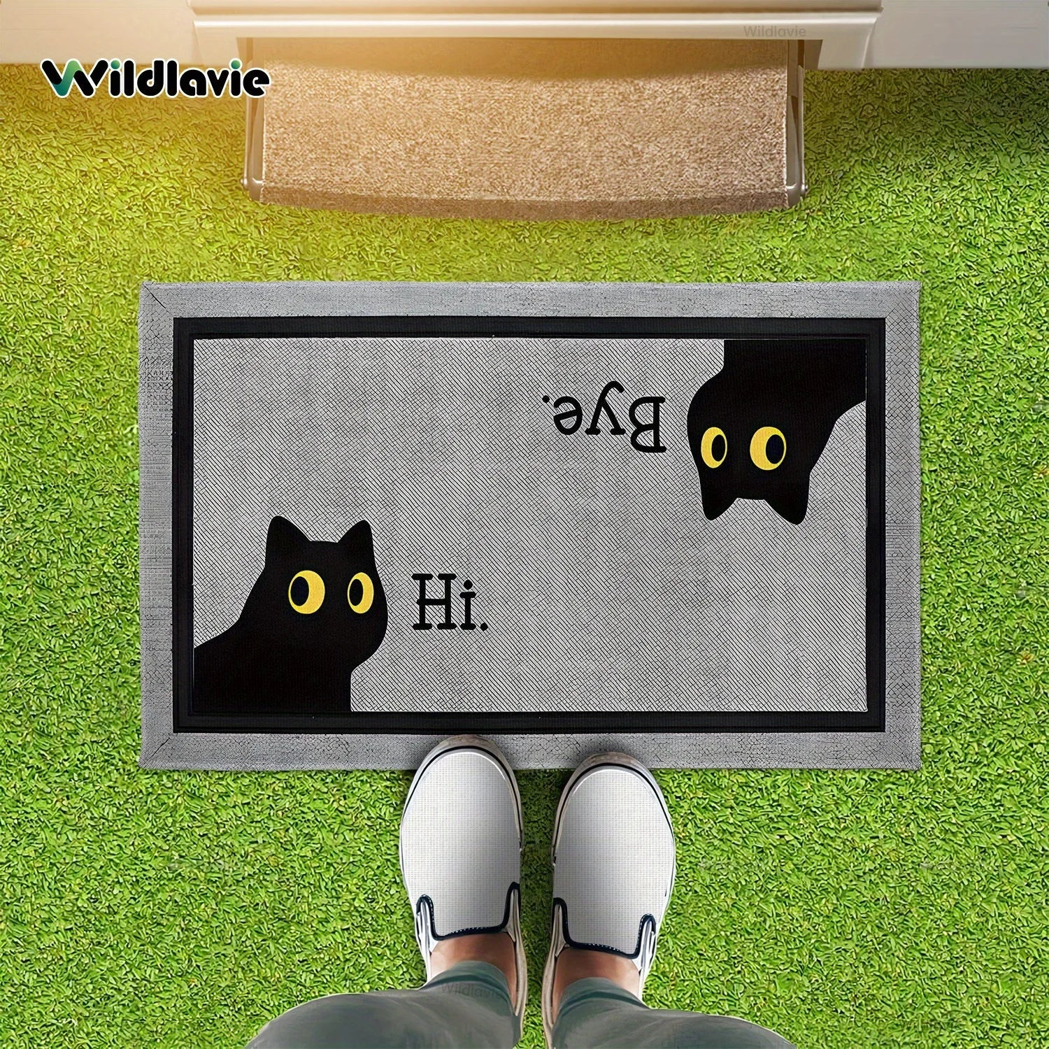 VIKAMA Welcome Mat Gray Outdoor Carpet Black Cat Carpet Crystal Velvet Non-Slip Mat Rug For Bedroom Living Room Carpet