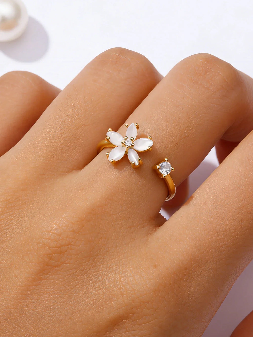 Opal Flower Rings For Women Cubic Zirconia Openning Stainless Steel Flower Ring Wedding Floral Aesthetic Jewelry anillos mujer