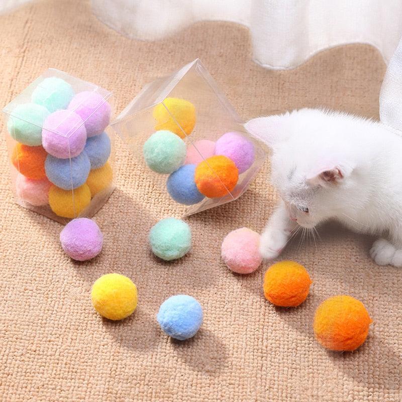 12-Piece Colorful Stretch Plush Pom Pom Cat Ball Toy Set