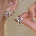 New Y2K Bowknot Zircon Stud Earrings for Women Fashion Korean Silver Color Pink Crystal Personality Earring Party Jewelry Gifts