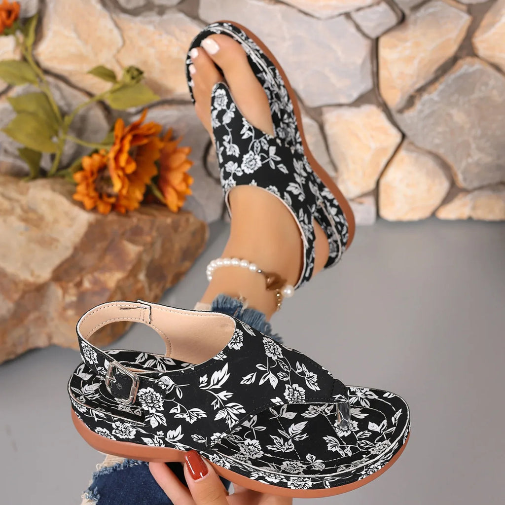 Women's Floral Wedge Sandals Comfortable Casual Outdoor Thong Shoes - Image 11