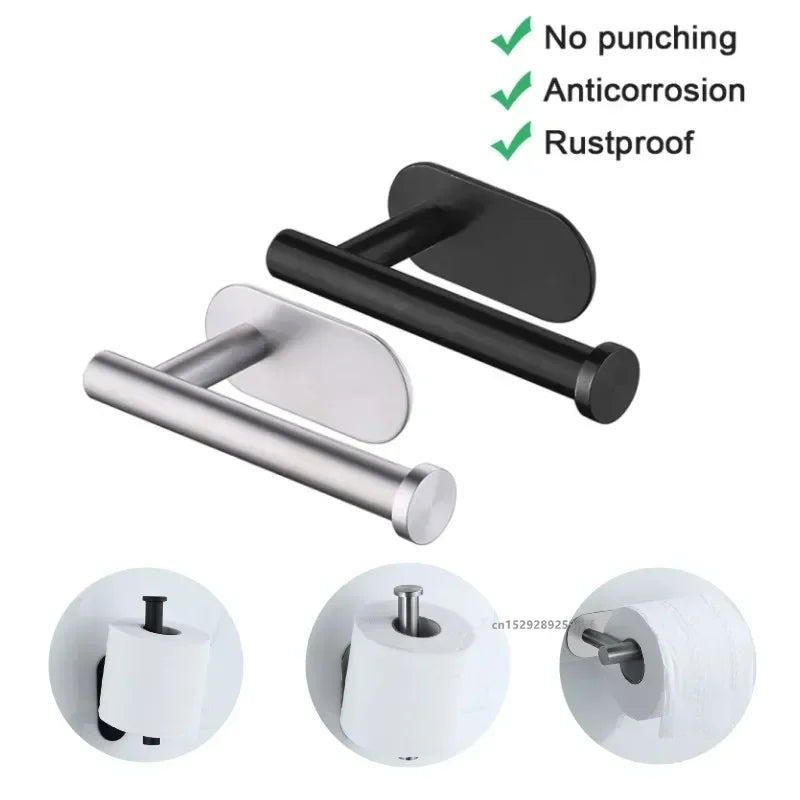 Self-Adhesive Toilet Paper Holder – No-Drill Stainless Steel Roll Holder with Shelf