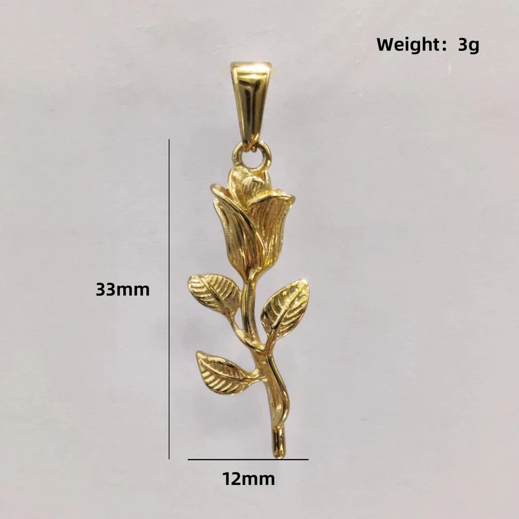 New Gold Plated Rose Flower Pendant Necklace Simple Vintage Clavicle Chain Stainless Steel Necklace for Men Women Jewelry Gifts
