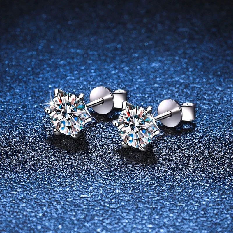 NeeTim 0.3-2CT Moissanite Stud Earrings For Women Screw Thread Ear Studs 925 Sterling Silver Wedding Jewelry Pass Diamond Test