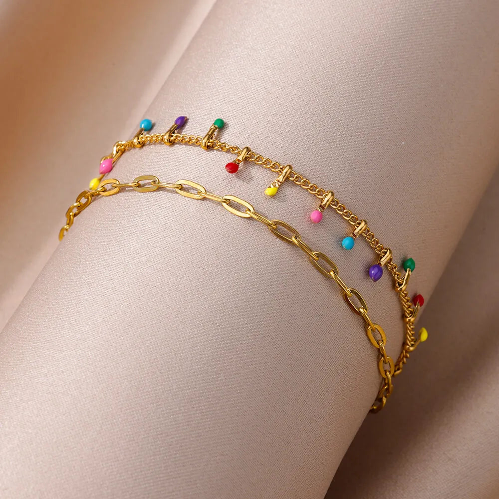 Boho Drops Anklets For Women Gold Color Stainless Steel Anklet Luxury Wedding Aesthetic Jewelry Gift