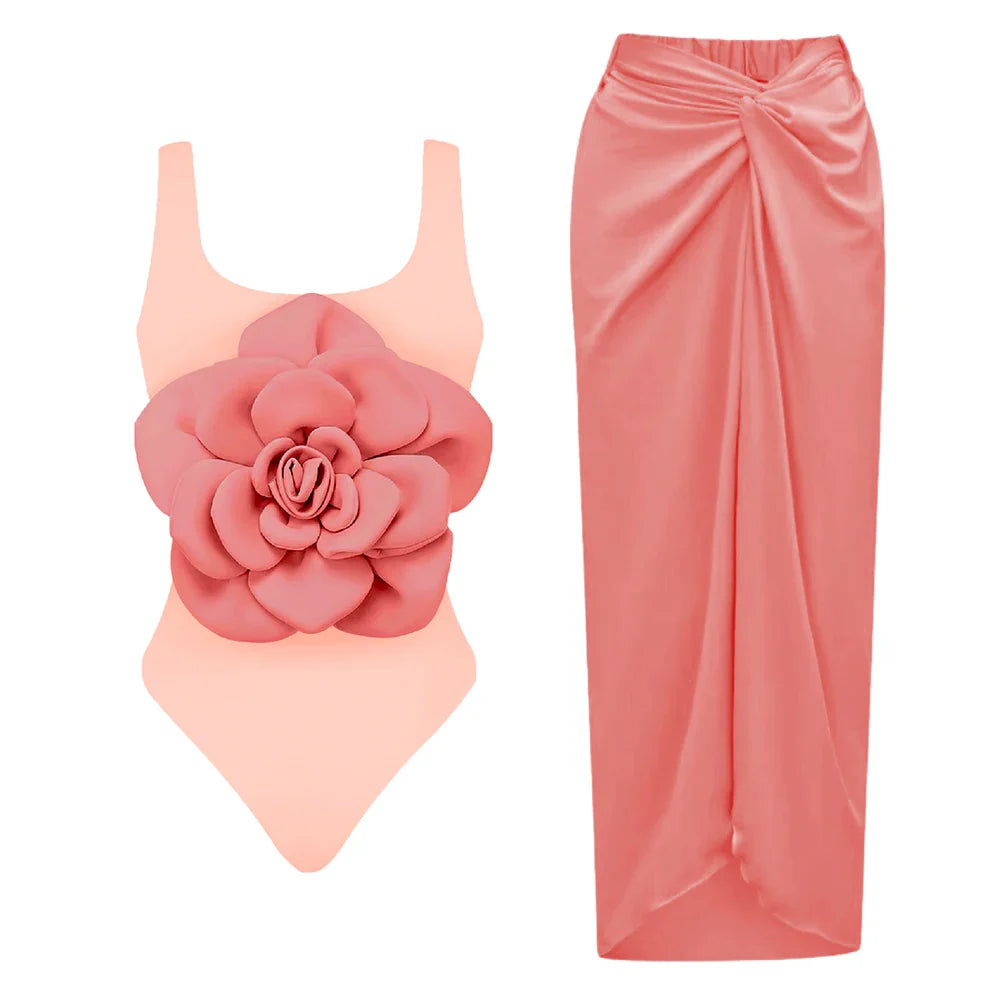 Women's 3D Floral One-Piece Swimsuit and Matching Sarong Cover-Up - Image 6