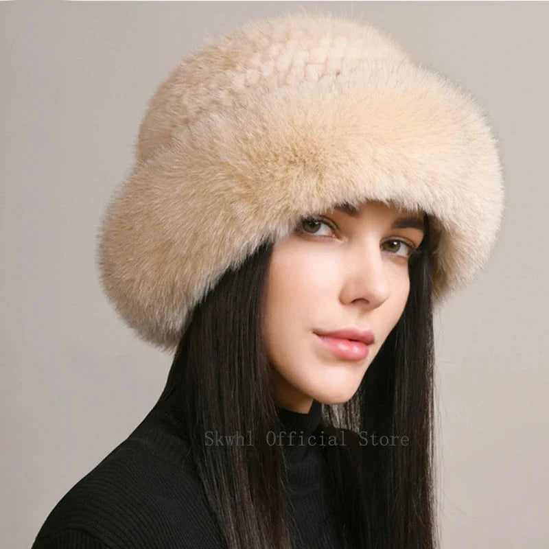 Women’s Luxury Faux Fur Knit Beanie Soft Winter Hat