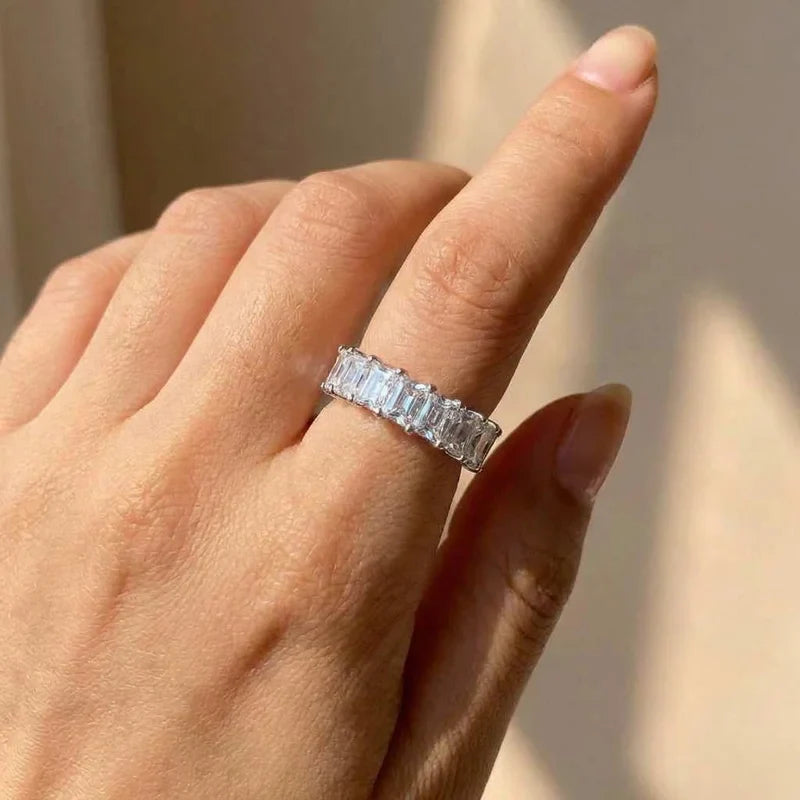 925 Sterling Silve Gorgeous Promised Rings Love Wedding Jewelry Full Paved Square Crystal Zircon Elegant Women Engagement Ring