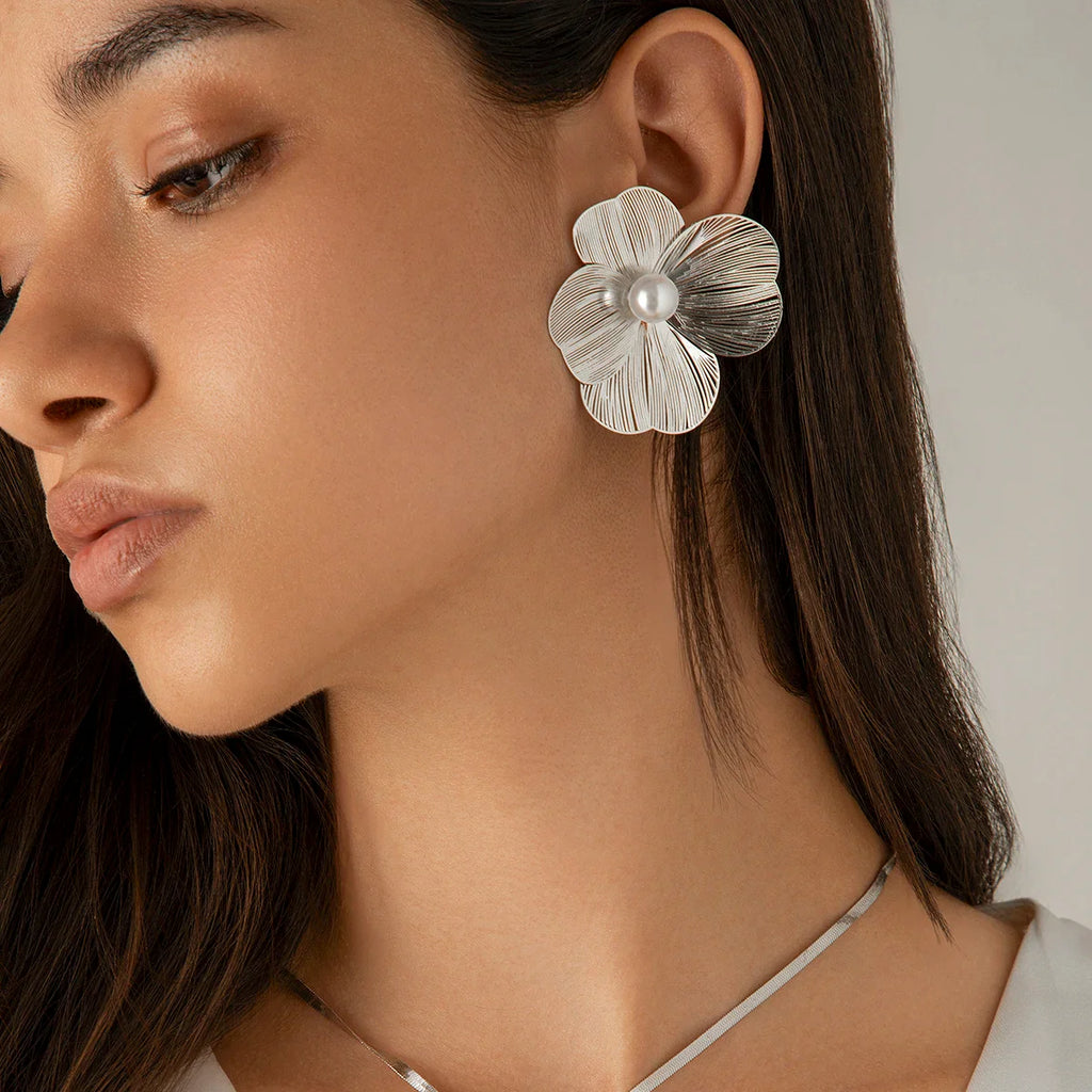 Ingemark Punk Vintage Metal Petal Flower Stud Earrings Women Girls Trend 2024 Goth Geometric Piercing Earring Jewelry Steampunk