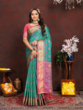 Seagreen Patola silk saree with Zari Meenakari motifs and rich pallu detail