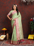 Seagreen Soft Katan Silk Saree with rich zari weaving and pallu tassels