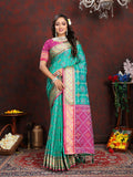 Seagreen Patola silk saree with gold zari Meenakari motif pallu and matching silk blouse