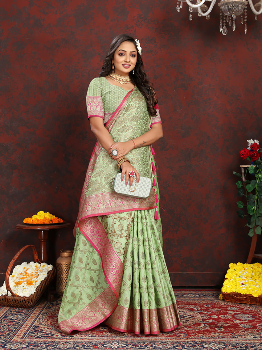 Seagreen Soft Katan Silk Saree with Rich Zari Weaving Pallu