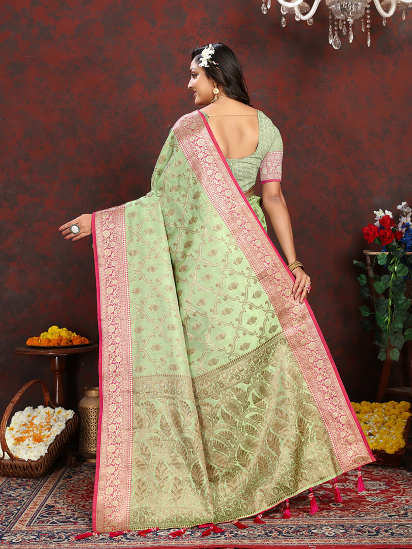 Seagreen Soft Katan Silk Saree with Rich Zari Weaving Pallu
