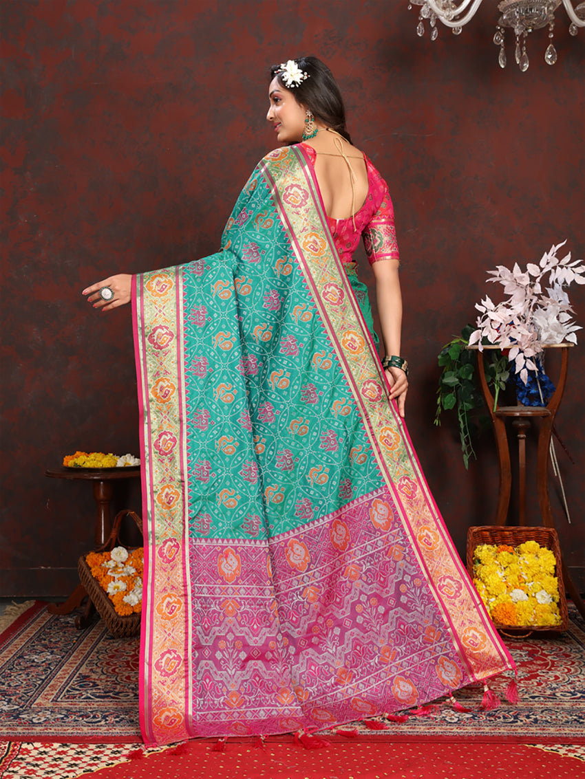 Seagreen Patola Silk Saree with Zari Meenakari Motifs