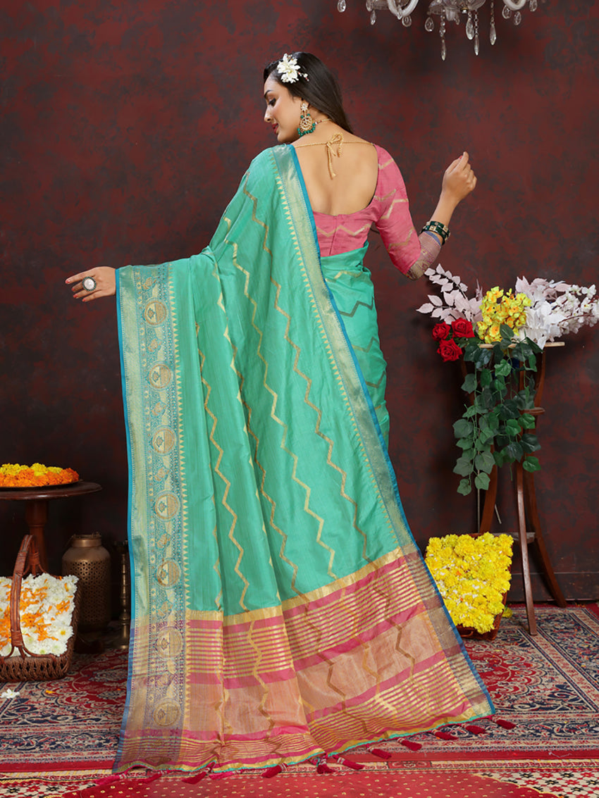 Seagreen Soft Katan Silk Saree with Zari Woven Design & Pallu