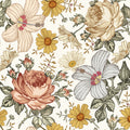 Mila Floral Bohemian Wallpaper in Cream, Orange, and Sage-Green