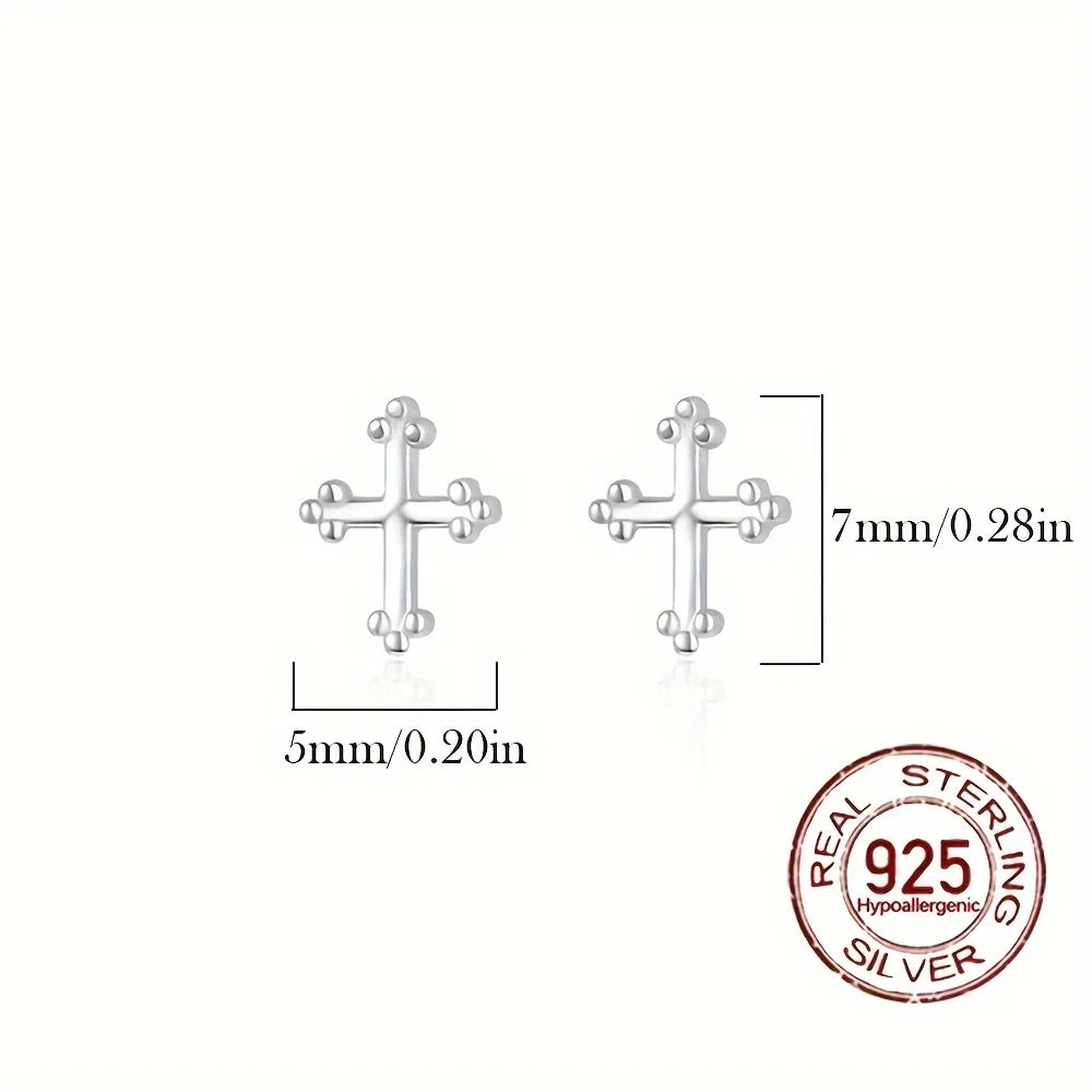 New S925 Sterling Silver Cross Earrings Fashionable Minimalist Design Hypoallergenic for Daily Wear Vacation Valentine's Day