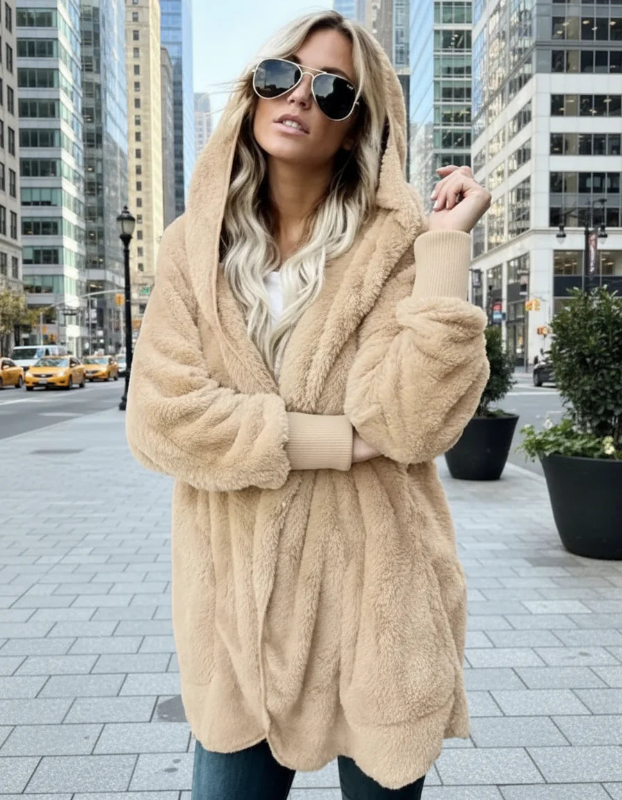 Women's Plush Double Fleece Hooded Cardigan Jacket Oversized