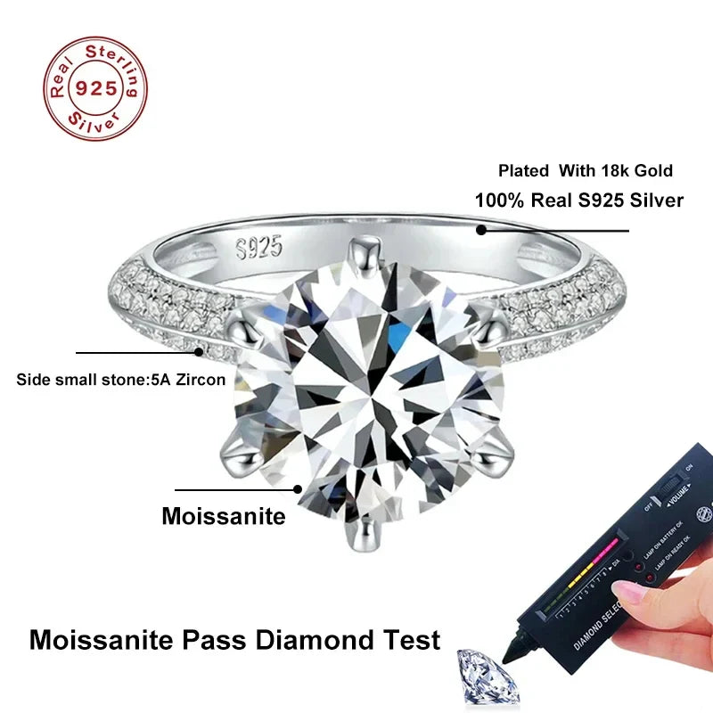 NeeTim 5 Carat Moissanite Wedding Rings For Women 925 Sterling Silver Eternity with White Gold Plated Band Engagement Jewelry