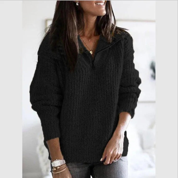 Women's Quarter Zip Cable Knit Sweater Soft Pullover Top - Image 11