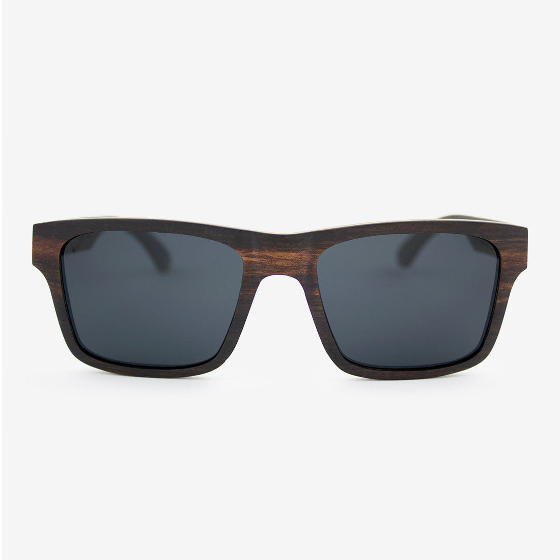 Sebastian wood-frame sunglasses in classic black and brown, minimalist style.
