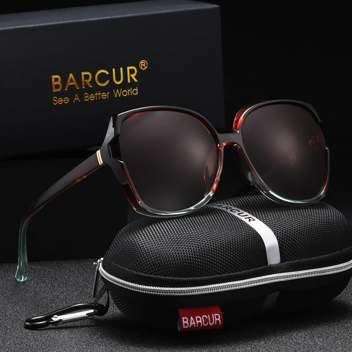 Oversized square polarized sunglasses with gradient lenses for women.