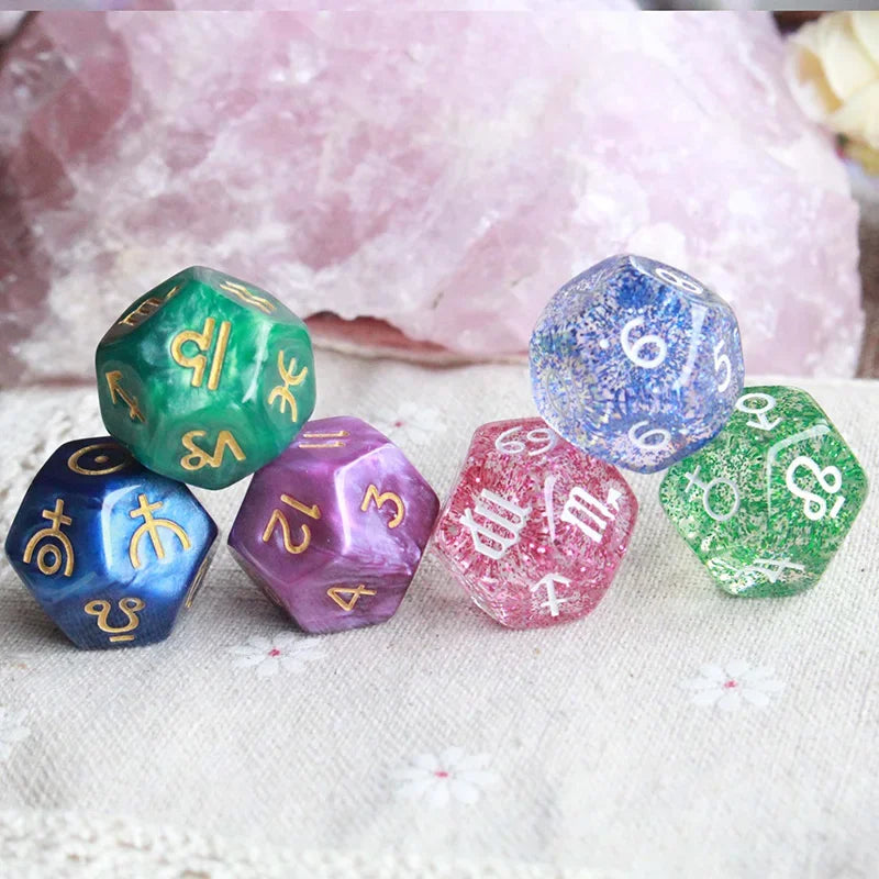 3pc/set Pearl/Transparent 12-sided Astrology Zodiac Signs Dice  Constellation Divination 22*22mm Dice