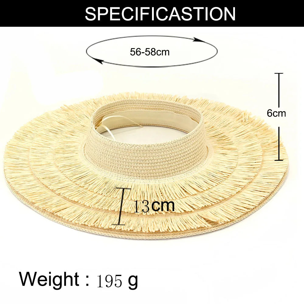 Women's Straw Fringed Open-Top Sun Visor Hat for Summer Beach - Image 2