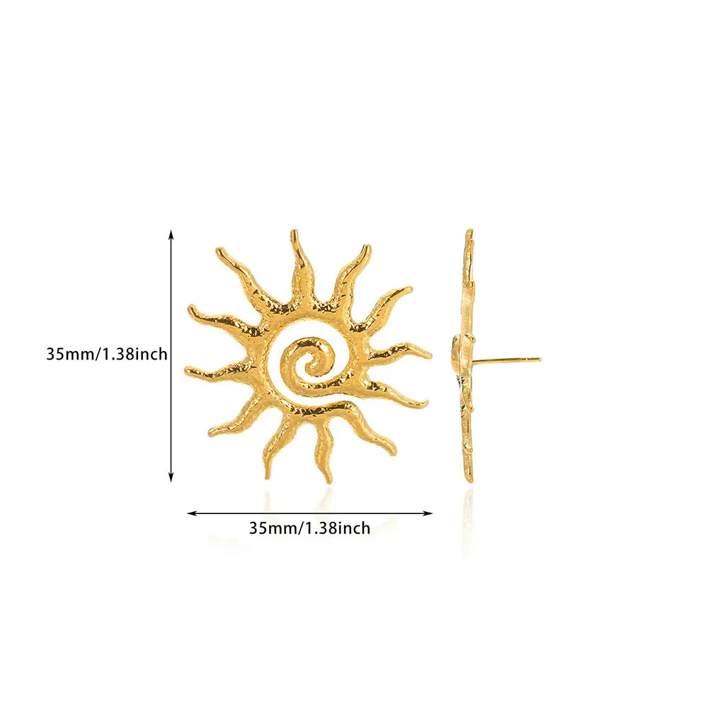 Retro Threaded Sun Earrings For Women Gold Color Stainless Steel Geometric Earrings Hip Hop Party Jewelry Birthday Gifts