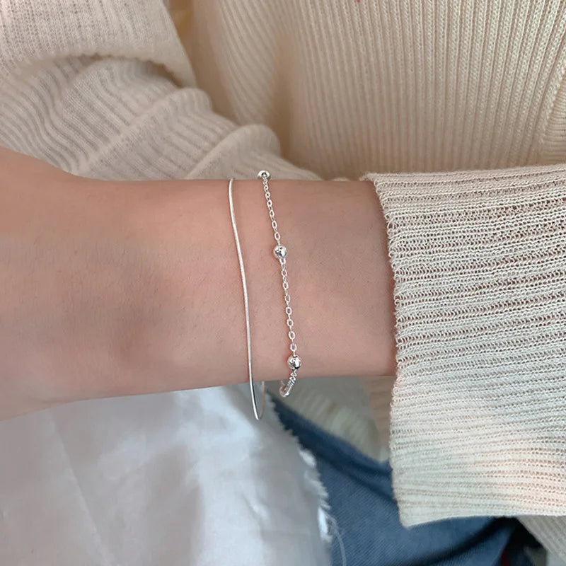 925 Sterling Silver Round Ball Lucky Bracelets Woman Double-Layer Snake Chain Hot Top Quality Jewelry Wedding Jewellery