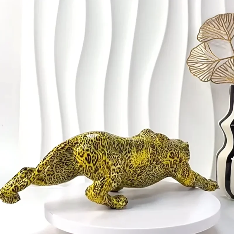 Yellow Leopard Resin Sculpture Sitting Cheetah Home Desk Decor - Image 4