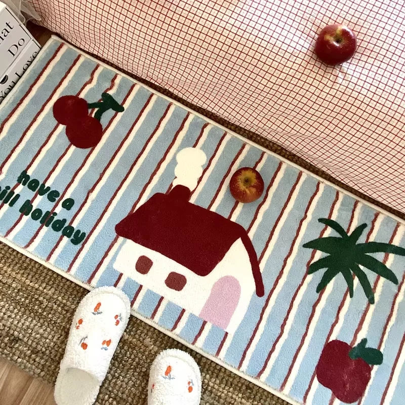 VIKAMA Ins Style Carpet Rug For Bedroom Bedside Floor Mat Long Carpet Room Bathroom Mat Small Cherry Bay Window Floor Mat