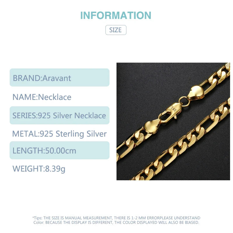 Aravant 925 Silver 18K Gold 8mm Necklace Chains For Men Women Fashion Jewelry
