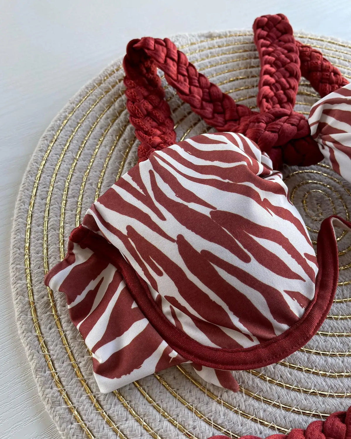 Zebra Print Underwire Bikini Set with Braided Strap Detail - Image 5