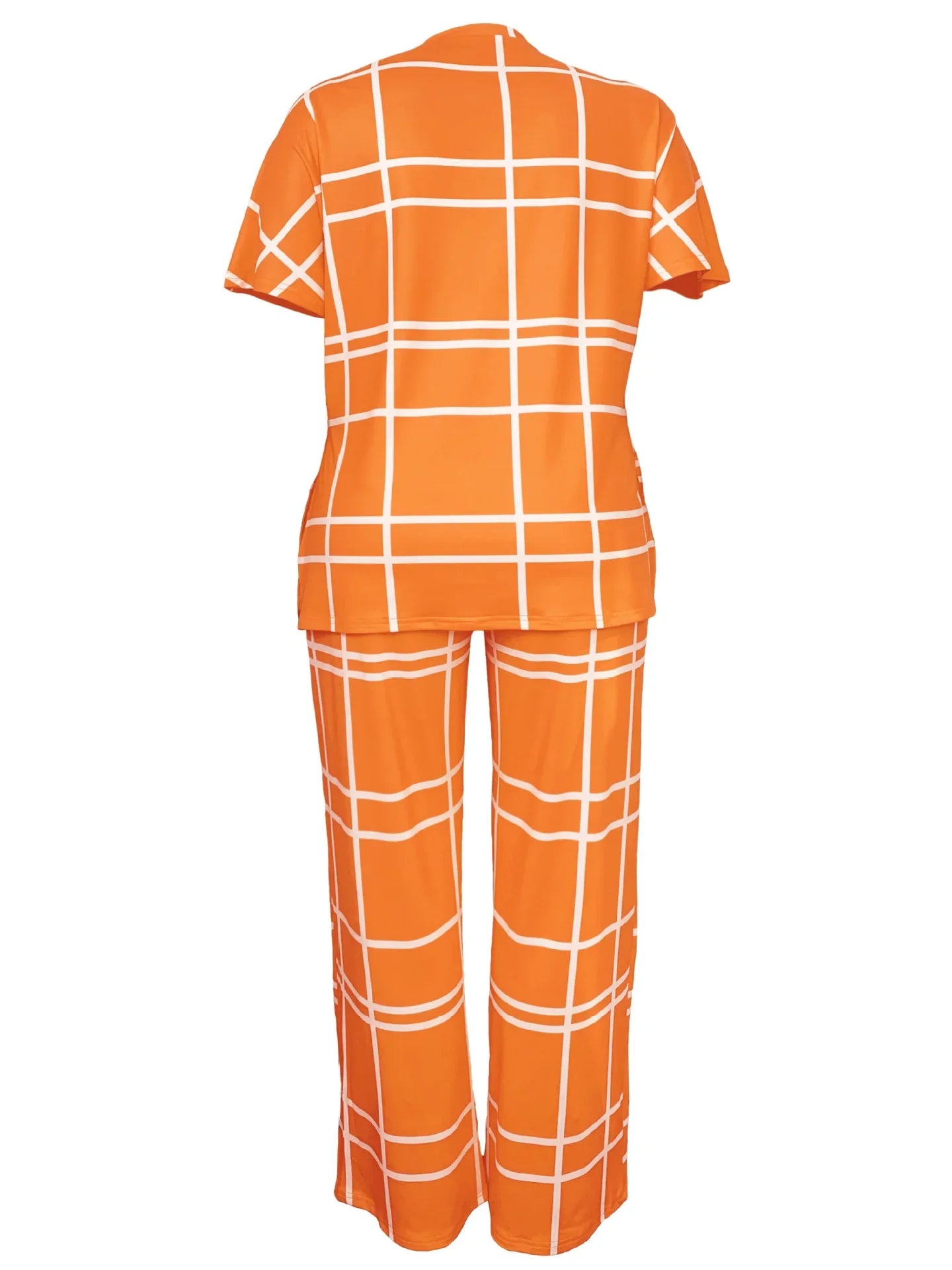 Women's Striped Grid Print Casual Two Piece Short Sleeve Set - Image 25