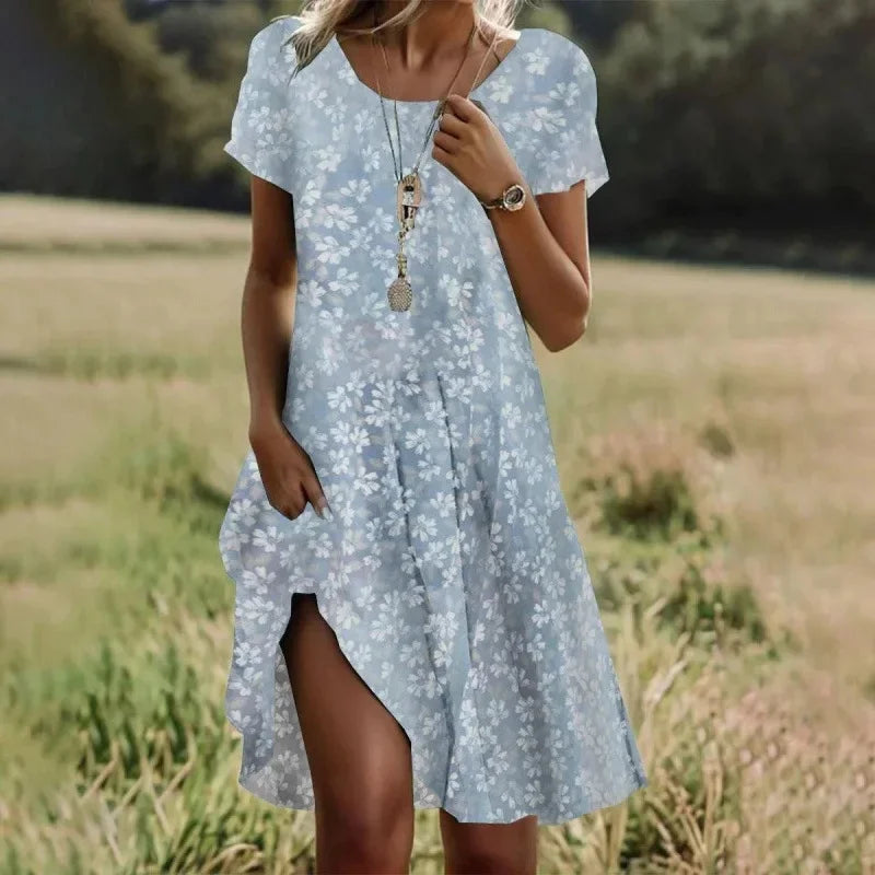 Women's Ethnic Print Midi Dress Summer Round Neck Casual Style - Image 18