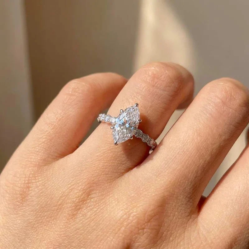 925 Sterling Silver New Fashion Design Marquise Cubic Zirconia Set Rings for Women Modern Trend Bridal Wedding Sparkling Jewelry