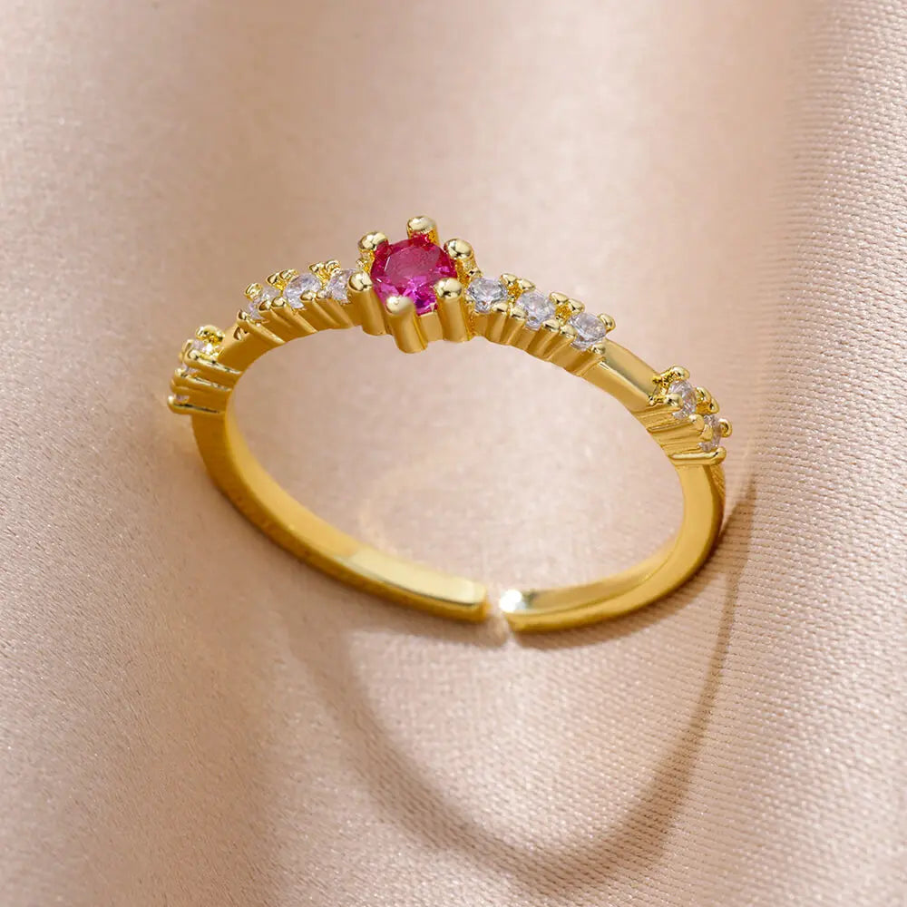 Tiny Green Zircon Round Rings For Women Geometric Stainless Steel Ring Luxury Wedding Christmas Jewelry Gift Free Shipping