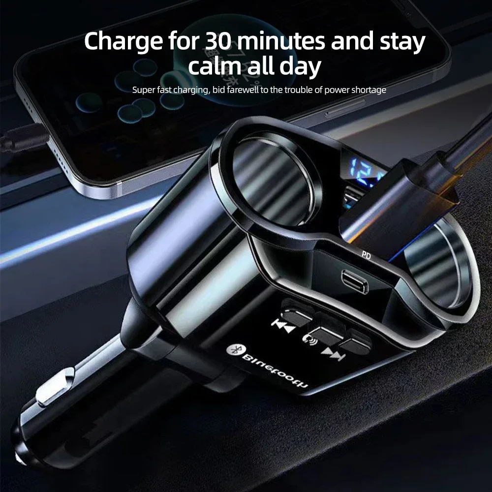 Dual USB Fast Car Charger Multi Port Quick Charge with Bluetooth