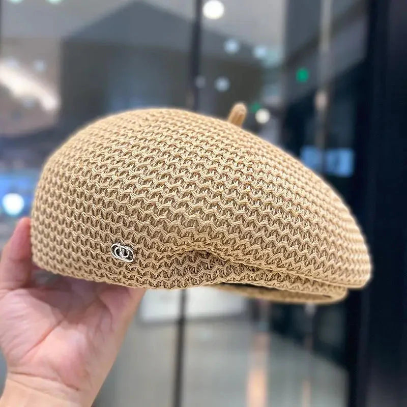 Women’s Pleated Paper Straw Beret Lightweight Summer Hat