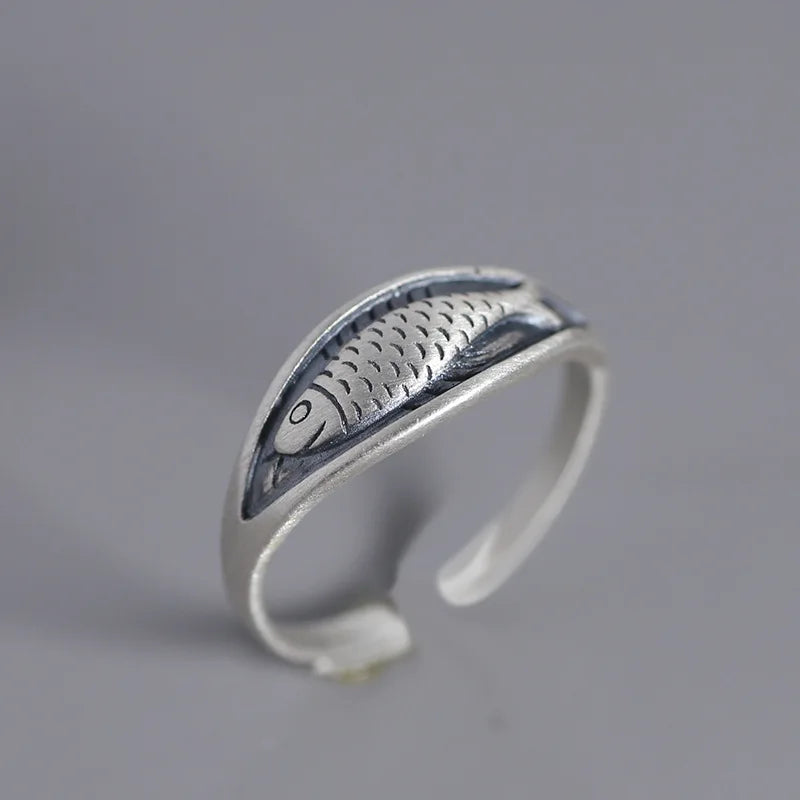 New in 925 Sterling Silver Fish Adjustable Rings For Women Engagement Ladies Rings Jewelry Gifts Female Jewellery Argent 925