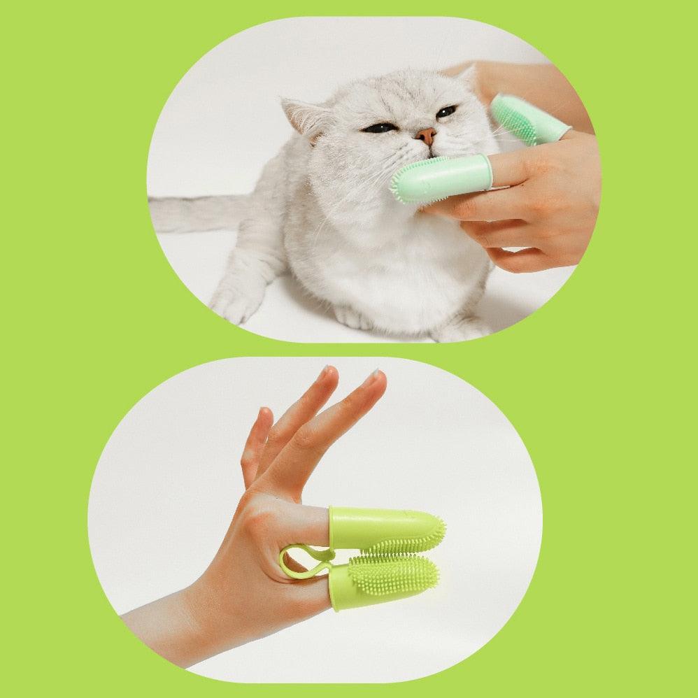 Dual Finger Pet Toothbrush for Dogs & Cats - Pastel Silicone Tool
