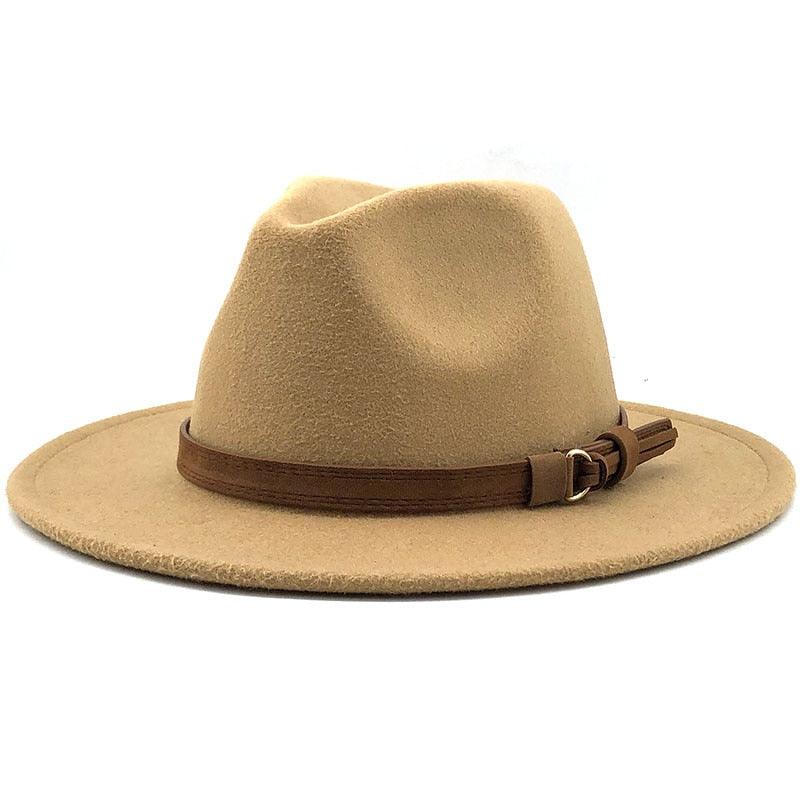 Unisex Adjustable Wool Fedora Wide Brim Hat for Autumn & Winter