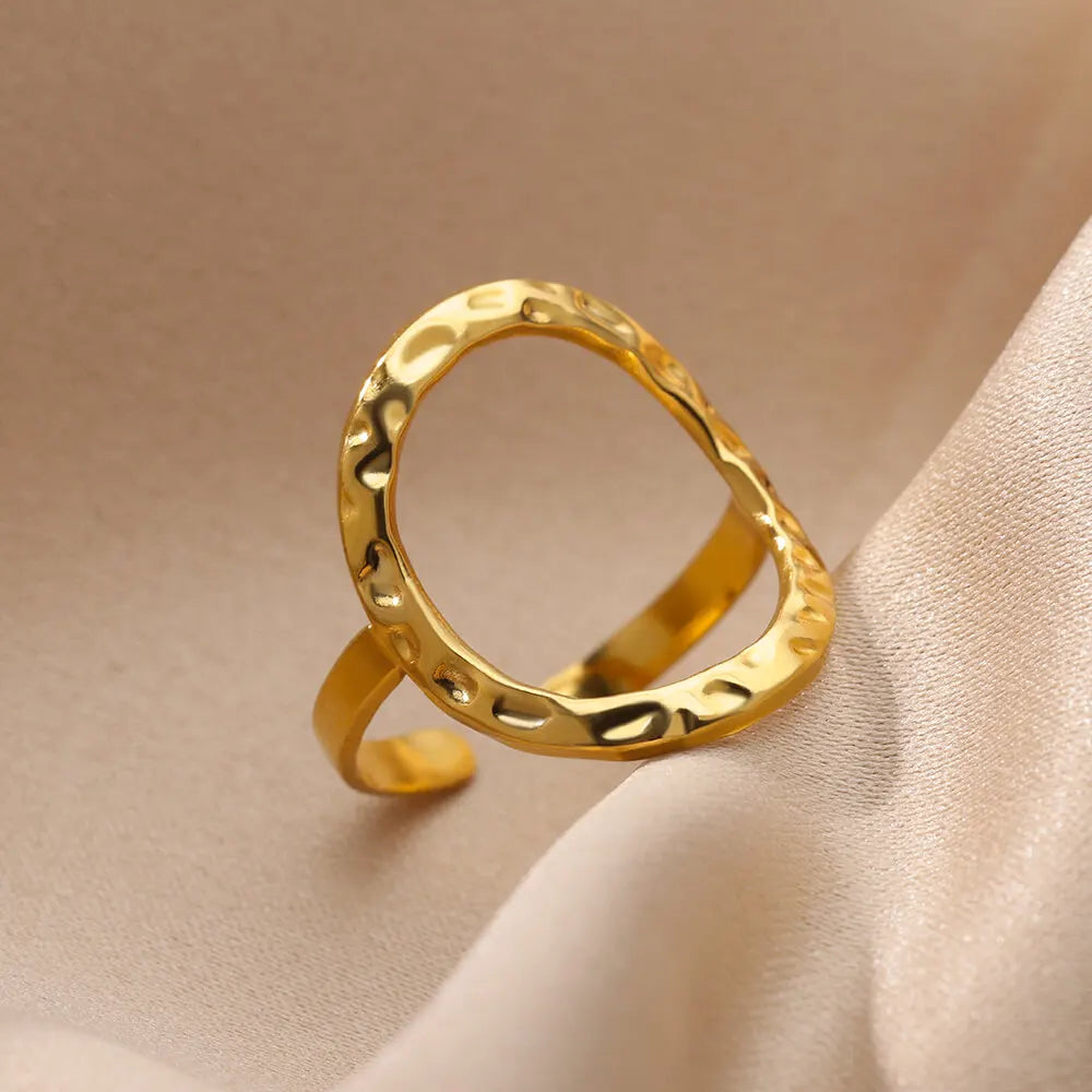 Irregular Hollow Opening Rings For Women Stainless Steel Gold Color Geometric Ring Party Christmas Jewelry Gift Free Shipping