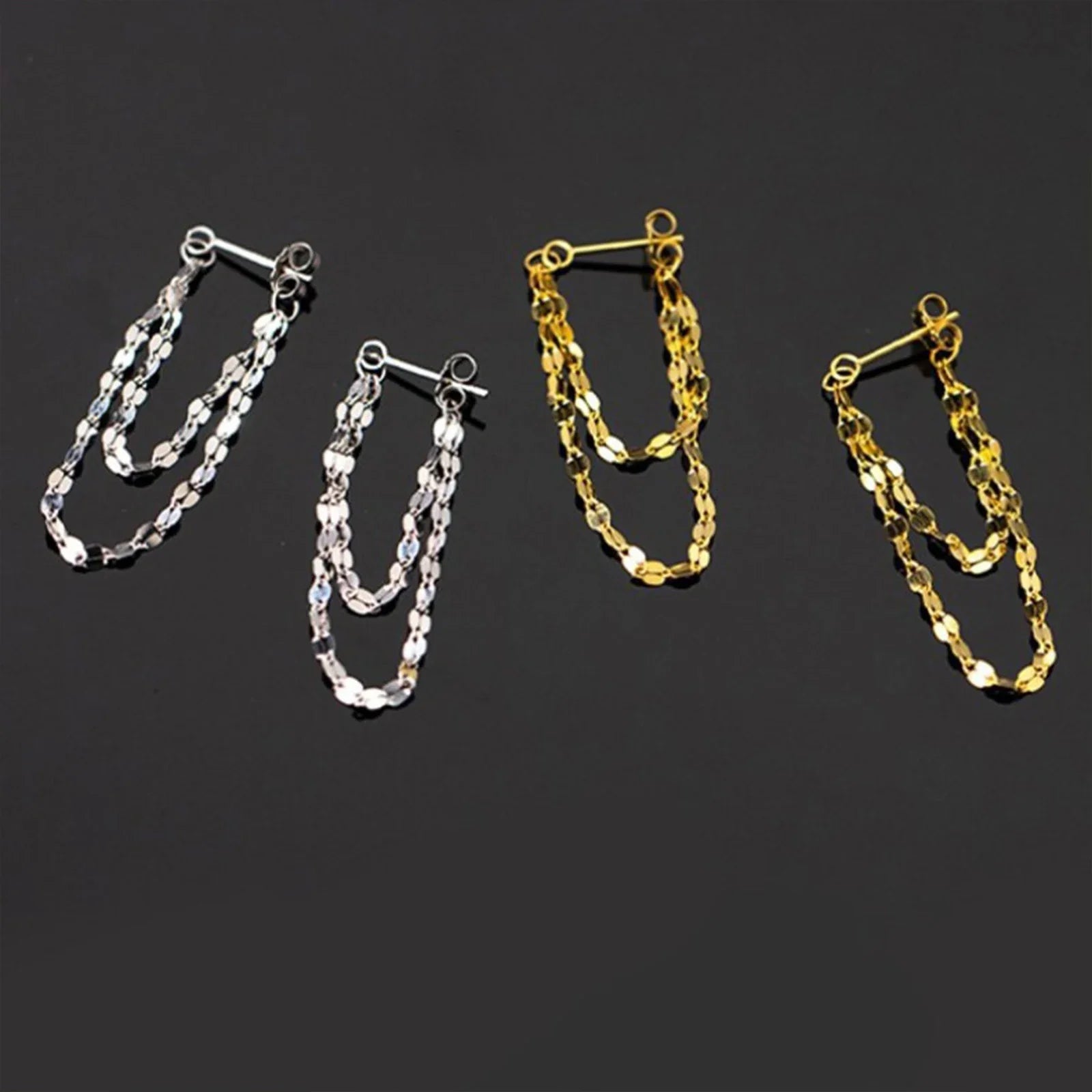 925 Silver designed earrings with double layered tassel chains at the front and back, exquisite earrings and dynamic earrings