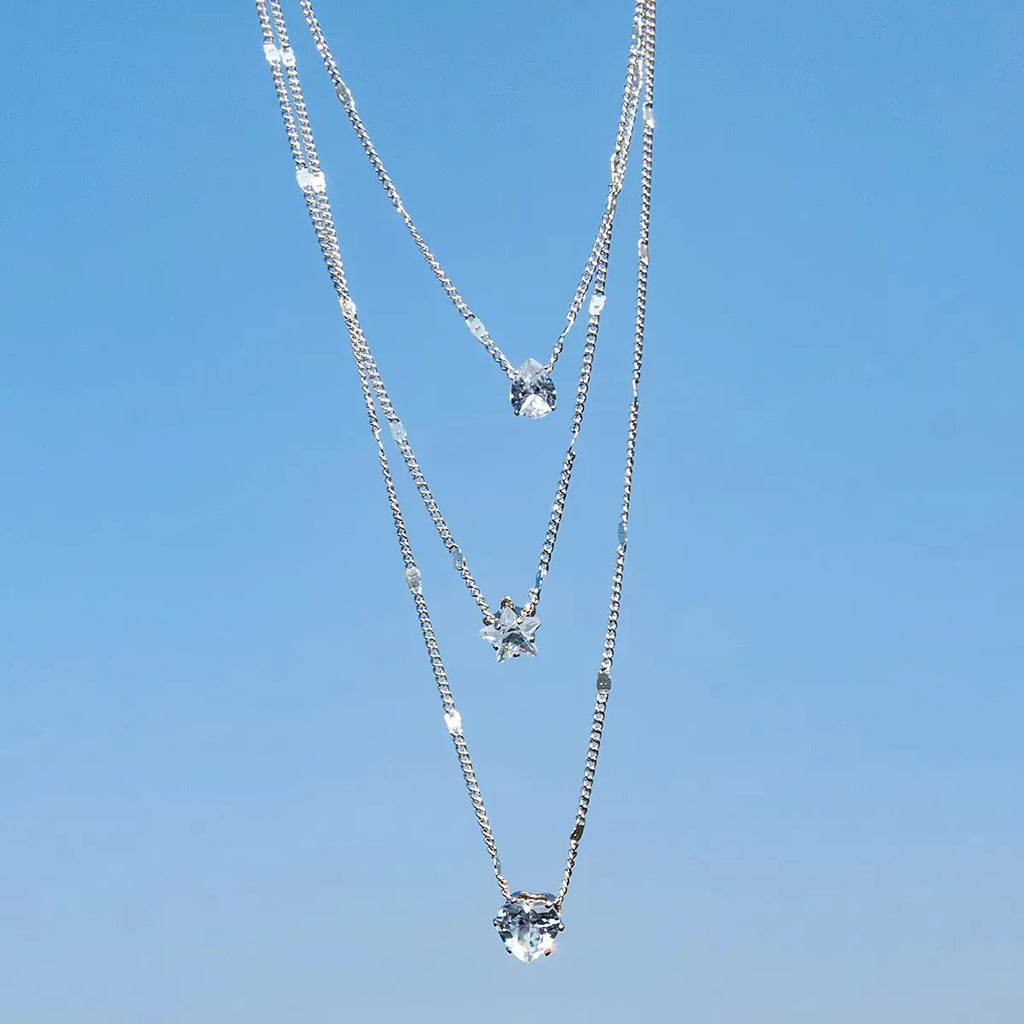 Trendy Zircon Pendant Necklace For Women Multilayer Chain Choker Fashion Female Party Shiny Jewelry Gift