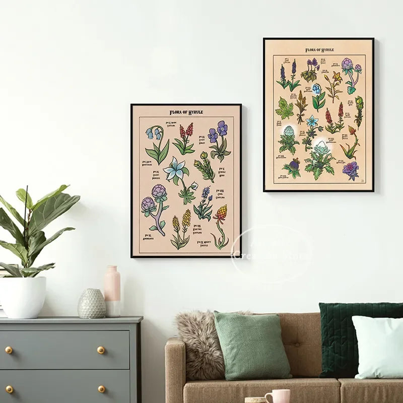 Video Game Inspired Flora of Hyrule Koroks Posters Mushroom World Plant Book Canvas Painting Print Wall Picture Game Room Decor