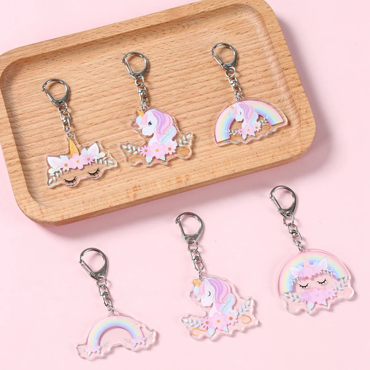 6pcs Rainbow Unicorn Acrylic Keychain Pendant Unicorn Birthday Party Decoration Kids Gifts Baby Shower Wedding Party Favors