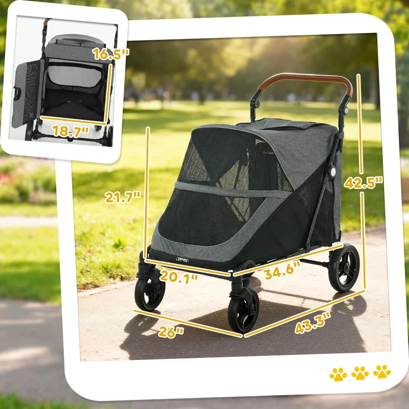 Dog Stroller for Large Dogs Up to 66 LBS with All-Terrain Spring Suspension, 8-Position Adjustable Handle